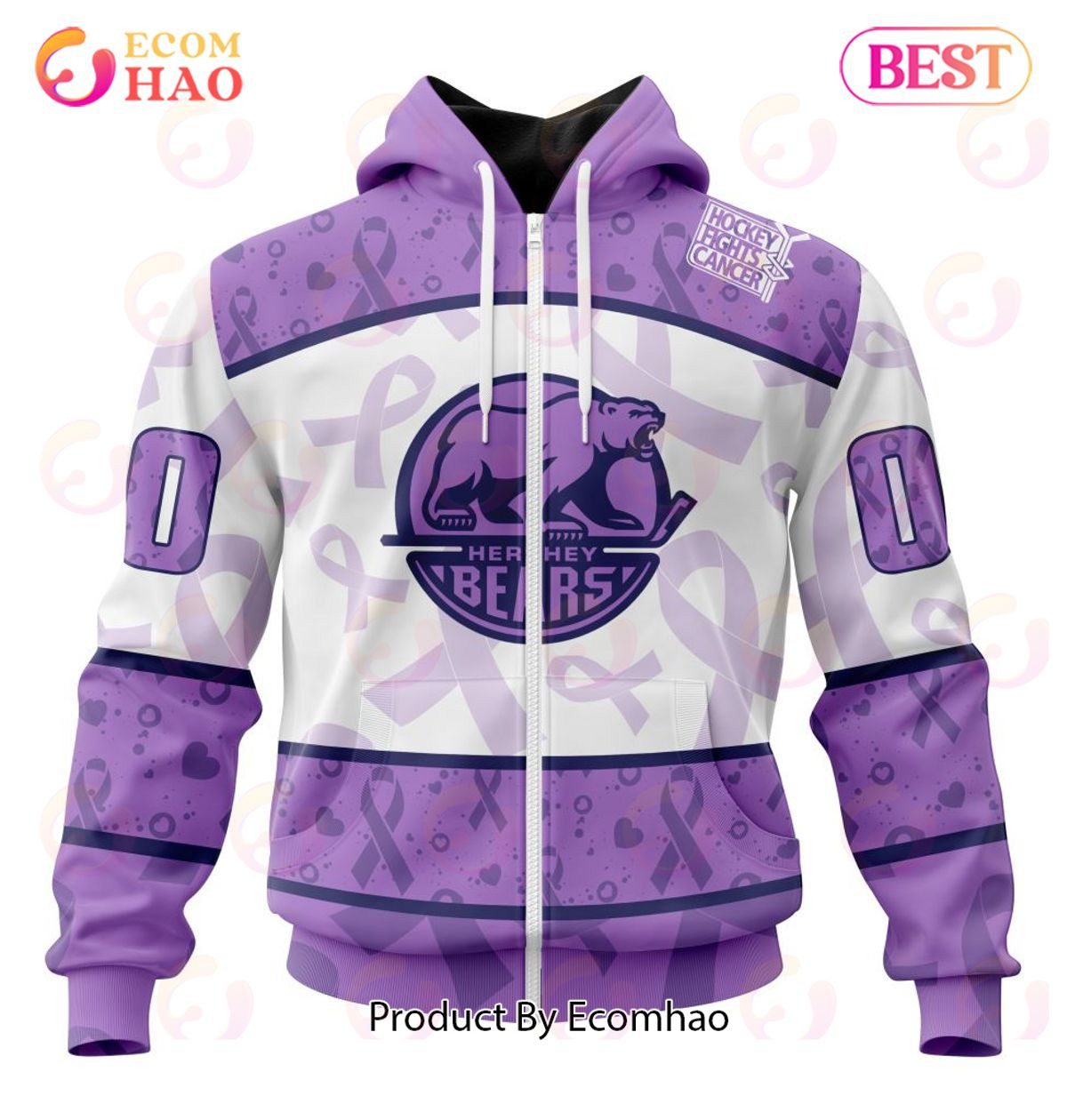AHL Hershey Bears Special Lavender Fight Cancer 3D Hoodie, Zip Hoodie, Man - Women, Warm, Premium Quality HZ0501