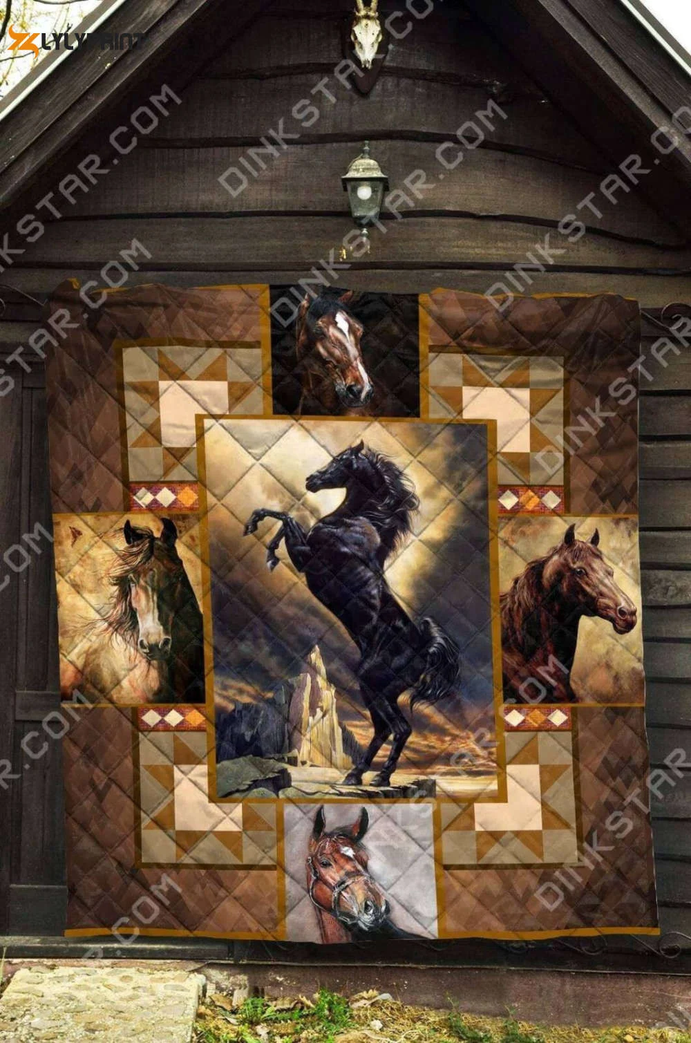 Horse Black Strong Horse 3D Customized Quilt ,  Soft Quilt, King Size, All Season Cozy Quilt QB0901