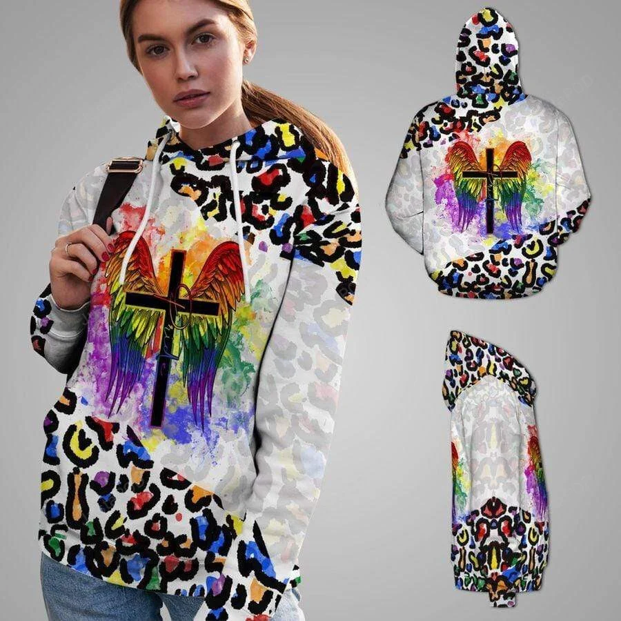 Colorful Leopard With The Cross And Wings LGBT 3D All Print Hoodie, Zip- Up Hoodie HZ0501