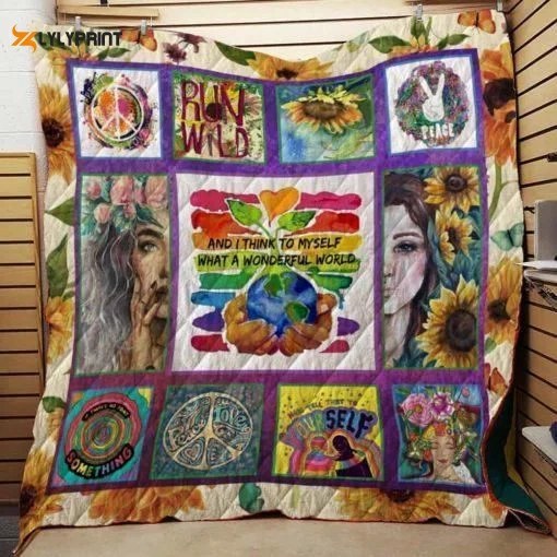 Hippie A Wonderful World 3D Customized Quilt , Soft Quilt, King Size, All Season Cozy Quilt QB0901