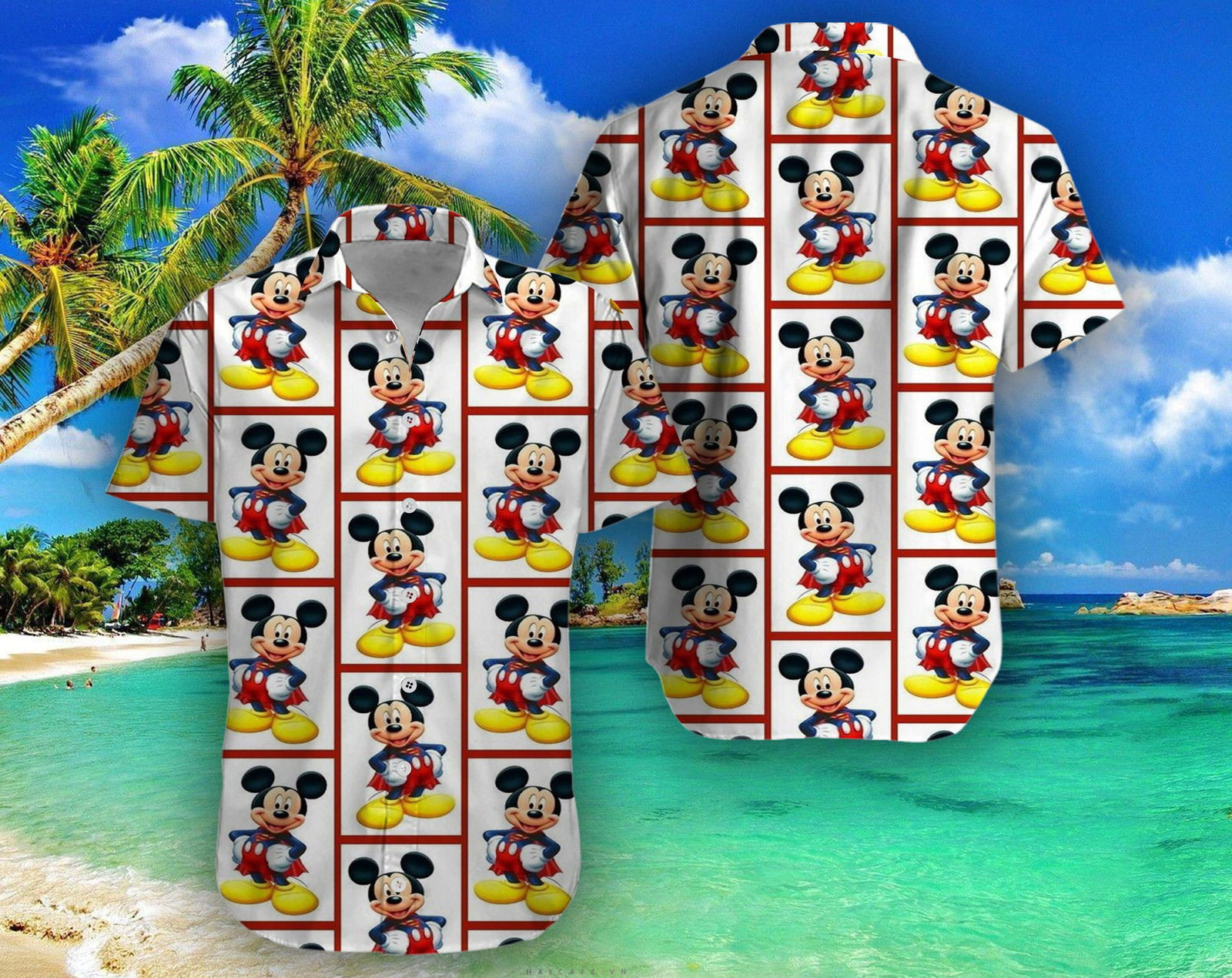 Disney Mickey Mouse Floral Aloha Hawaiian Shirt Summer Button Up HW0601