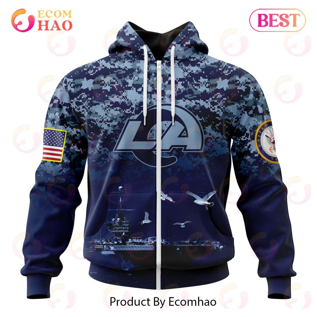 Best Los Angeles Rams Honor US Navy Veterans All Over Print Hoodie, Zip Hoodie, Man - Women, Warm, Premium Quality HZ0501