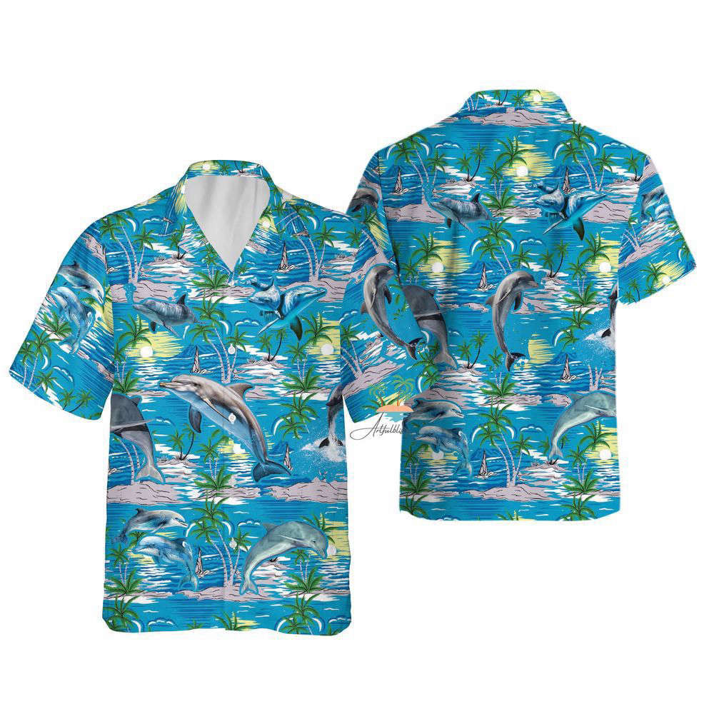 Dolphin Teal Hawaiian Shirt, Gift For Men And Women, Tropical Hawaii Shirt HW0601