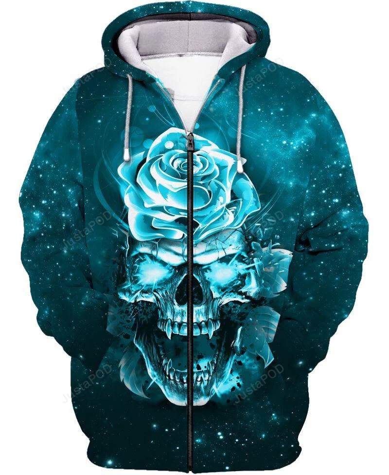 Blue Skull Rose 3D All Print Hoodie, Zip- Up Hoodie HZ0501