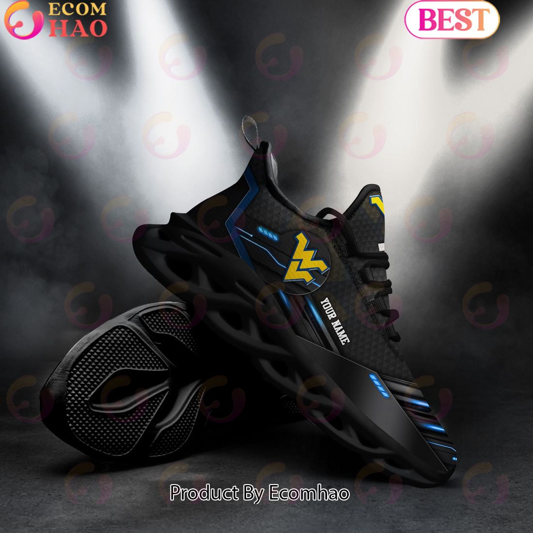 West Virginia Mountaineers Team Black Clunky Max Soul Shoes Sneakers Custom Your Name  Unisex sneakers MS0601