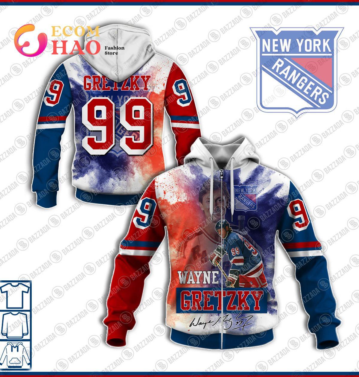 3D Hoodie Wayne Gretzky 99 New York Rangers, Zip Hoodie, Man - Women, Warm, Premium Quality HZ0501