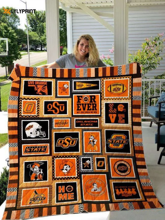Oklahoma State Cowboys 2 Quilt Blanket For Fans Home Decor Gift , Soft Quilt, King Size, All Season Cozy Quilt QB0901