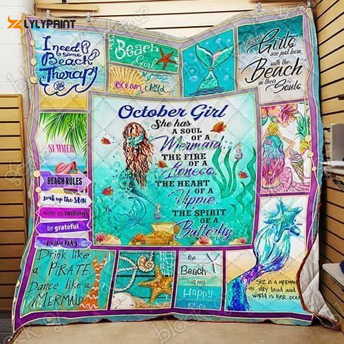 October Girl A Soul Of A Mermaid 3D Customized Quilt , Soft Quilt, King Size, All Season Cozy Quilt QB0901