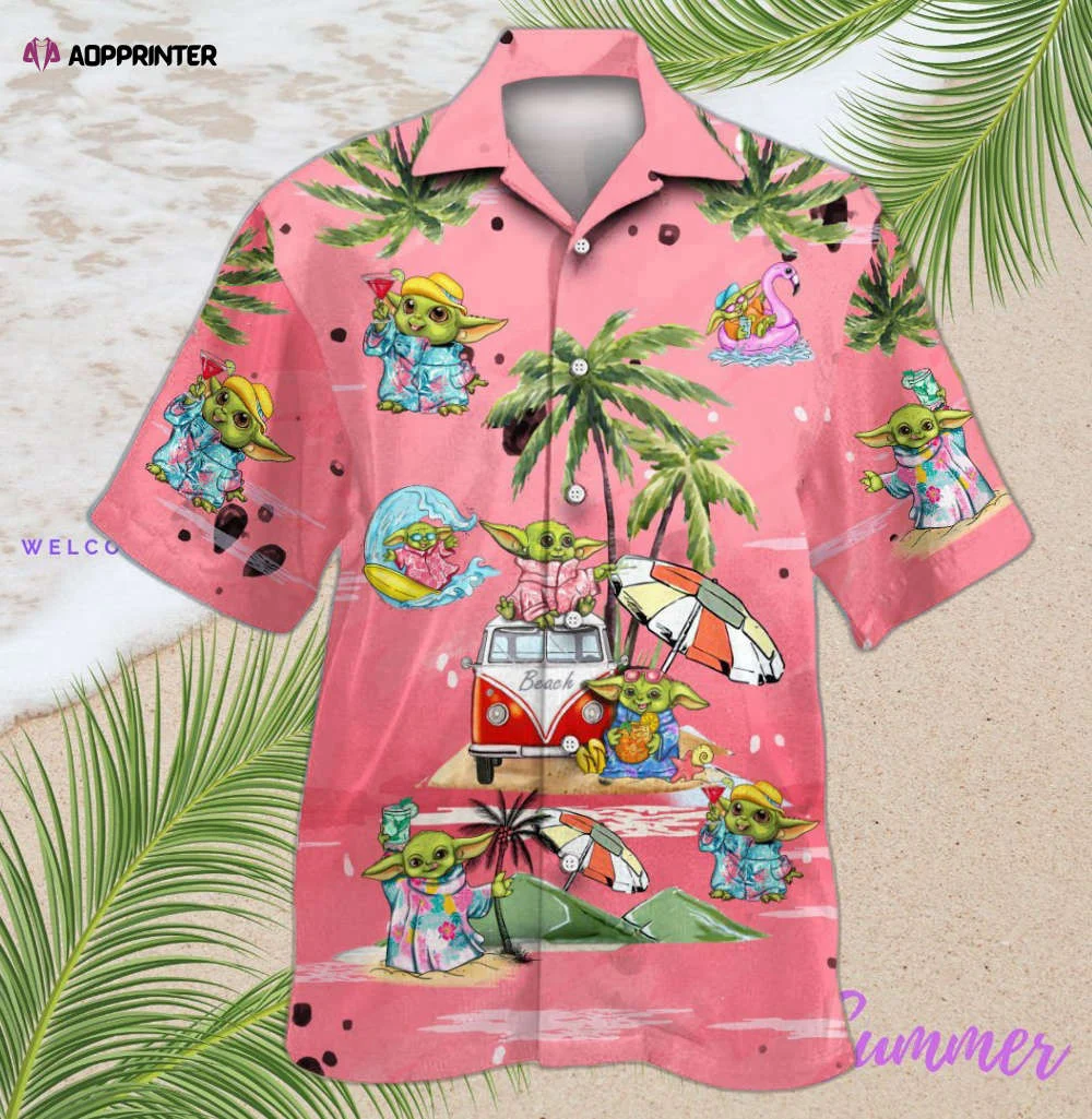 Baby Yoda Summer Time Hawaiian Shirt Shorts Pink Summer 2023 Hot HW0601