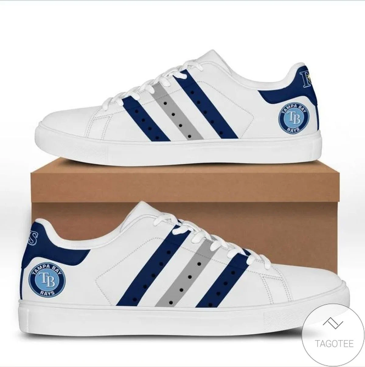 MLB Tampa Bay Rays White Navy Stan Smith Shoes Ladies Men, Trendy Style Sneakers ST0801