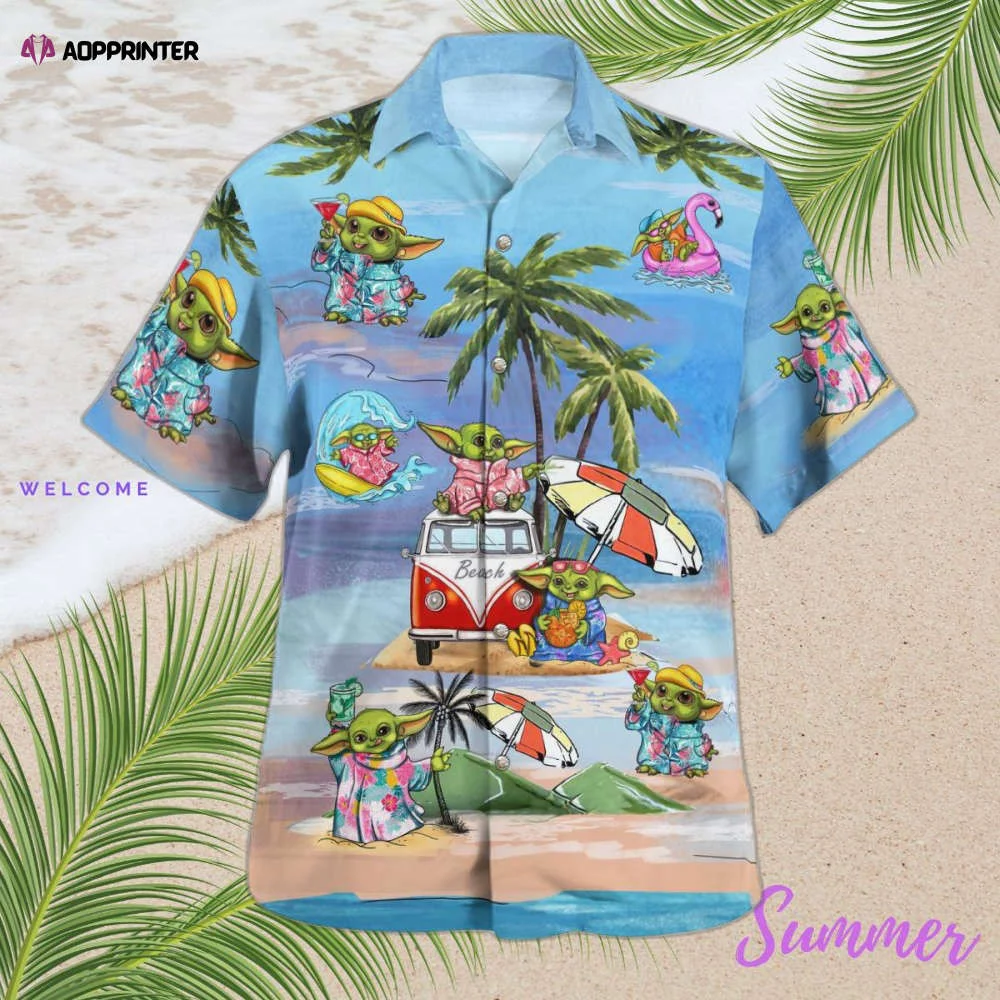Baby Yoda Summer Time Hawaiian Shirt Shorts Blue Summer 2023 Hot HW0601