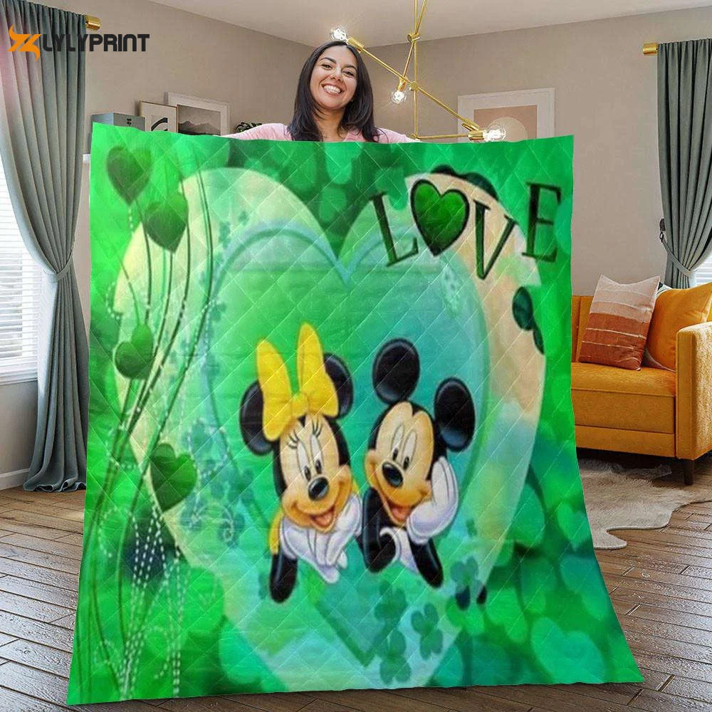 Mickey And Minnie Mouse Disney Fan Gift, Happy St Patrick's Day Gift, Gift For Home Decor ,  Soft Quilt, King Size, All Season Cozy Quilt QB0901
