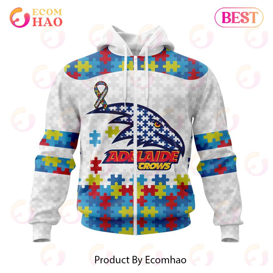 AFL Adelaide Football Club Autism Awareness Personalized Name & Number 3D Hoodie, Zip Hoodie, Man - Women, Warm, Premium Quality HZ0501
