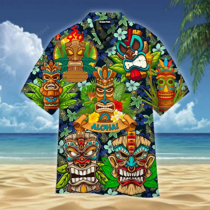 Beach Shirt Aloha Tiki Hawaiian Shirt, Hawaiian Shirt Vintage, For Men Women HW0601