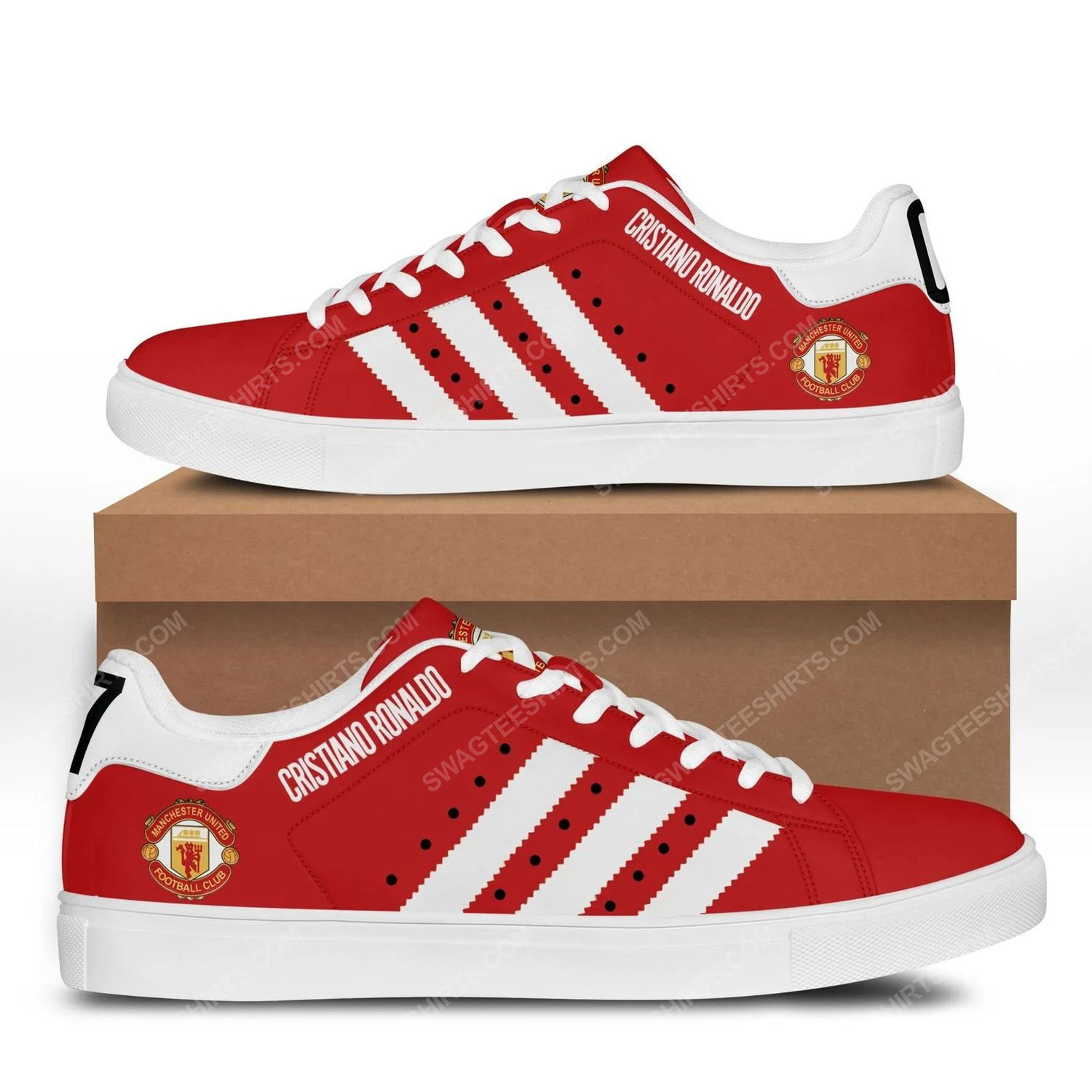 Manchester United Ronaldo Red White Stan Smith Shoes Ladies Men, Trendy Style Sneakers ST0801