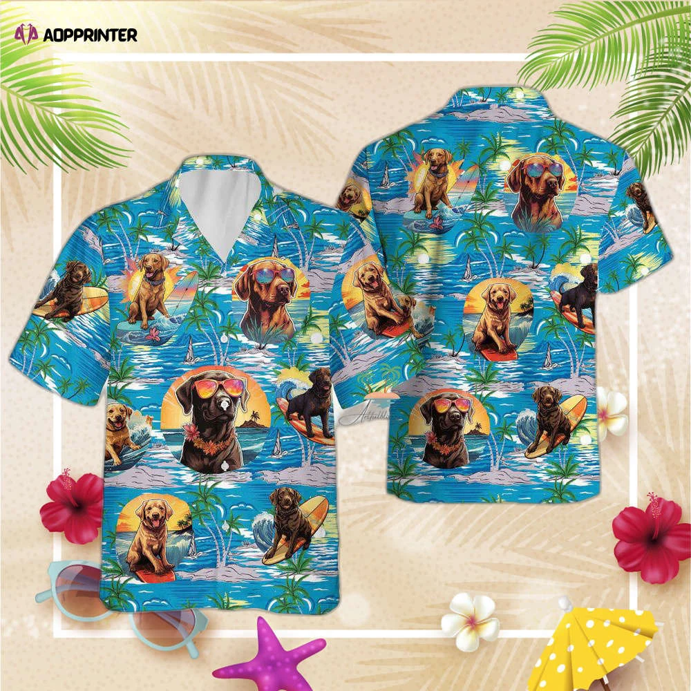 Funny Labrador Teal Hawaiian Shirt, Gift For Men And Women, Surfing Dog Aloha Button Up Shirts HW0601
