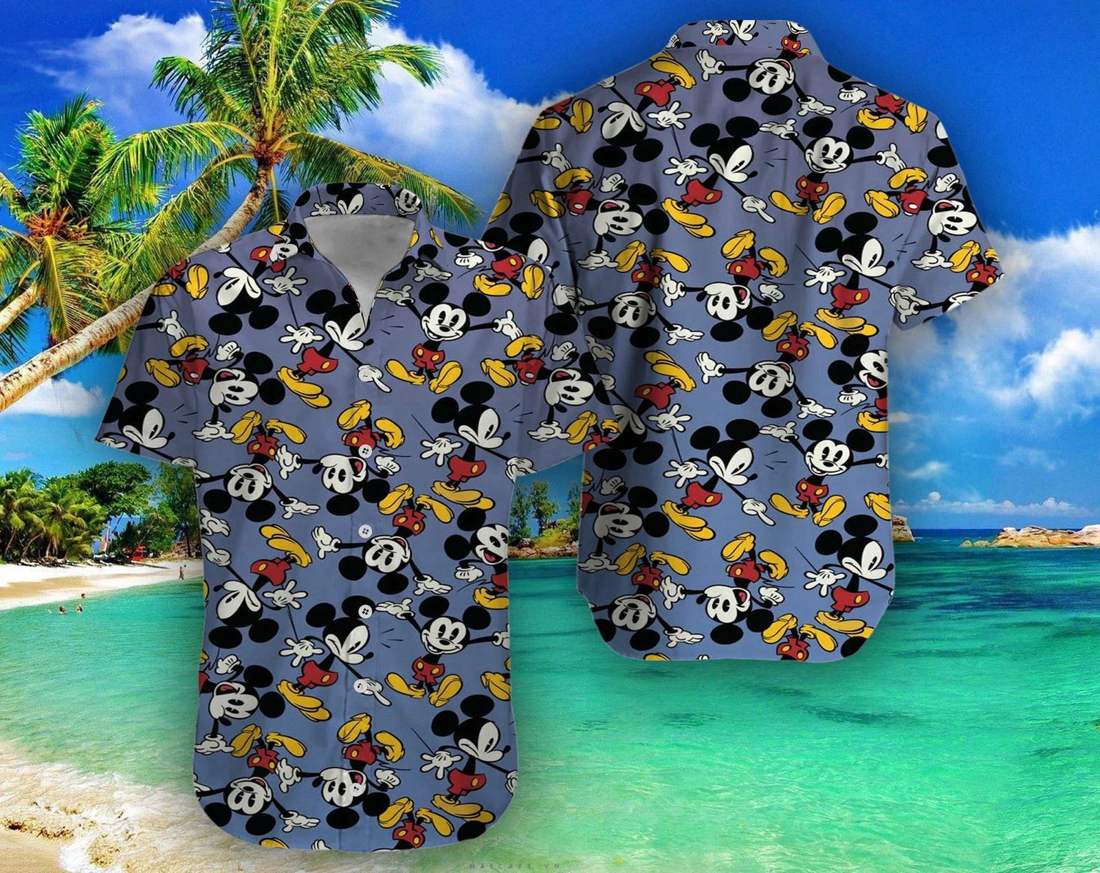 Disney Mickey Mouse Floral Aloha Hawaiian Shirt Dark Grey 023 HW0601