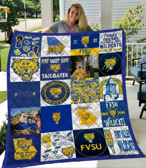 Fort Valley State University Wildcats Quilt Blanket For Fans Home Decor Gift , Soft Quilt, King Size, All Season Cozy Quilt QB0901