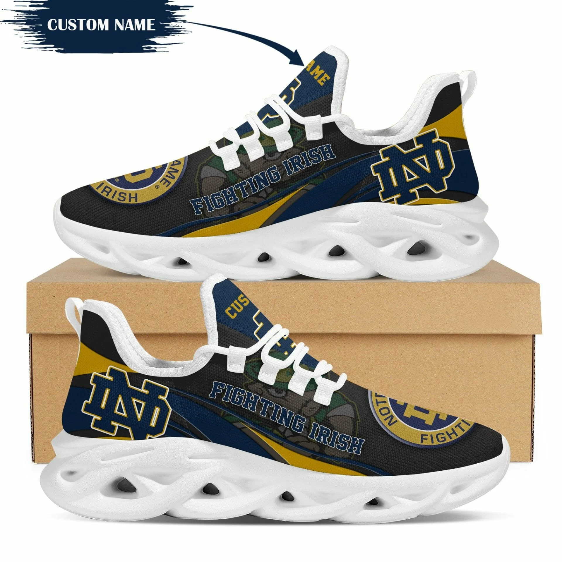 NCAA Notre Dame Fighting Irish Custom Name Black Blue Max Soul Shoes Sneakers MS0601