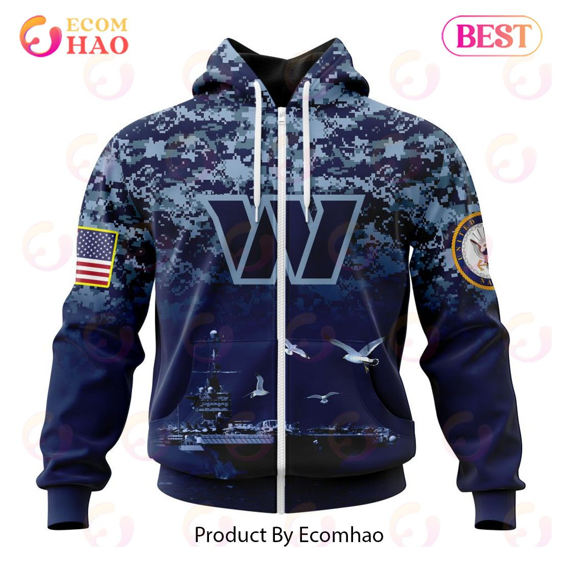 Best Washington Commanders Honor US Navy Veterans All Over Print Hoodie, Zip Hoodie, Man - Women, Warm, Premium Quality HZ0501