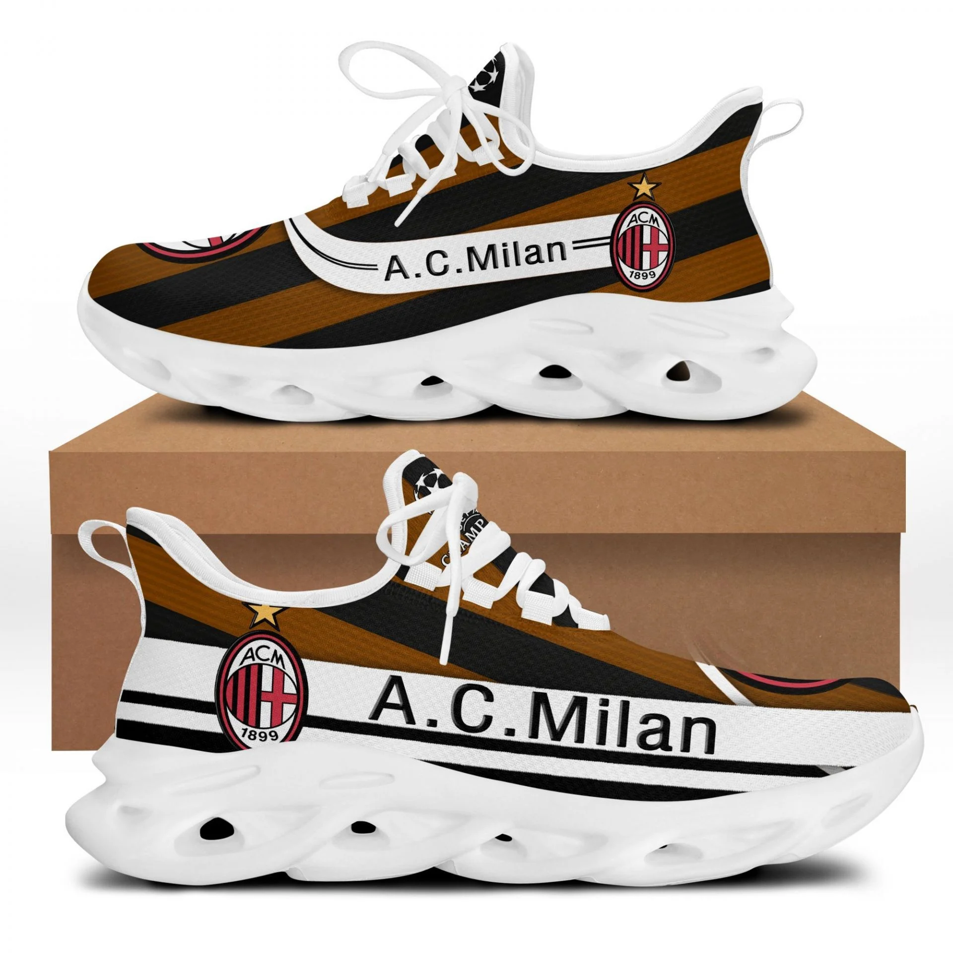 Custom AC Milan Brown Dark Blue Max Soul Shoes Men Women MS0601