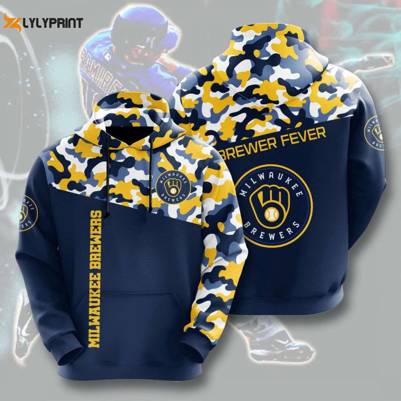 Milwaukee Brewers Yellow Navy Camo Pullover Hoodie – Stylish AOP Shirt HZ0501