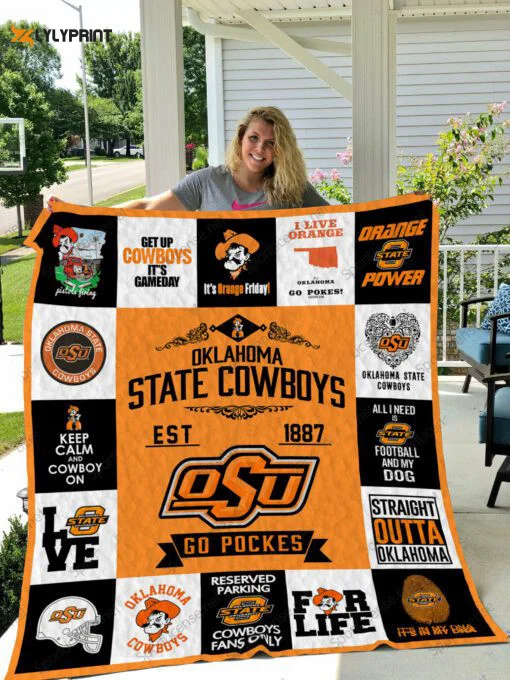 Oklahoma State Cowboys Quilt Blanket For Fans Home Decor Gift , Soft Quilt, King Size, All Season Cozy Quilt QB0901
