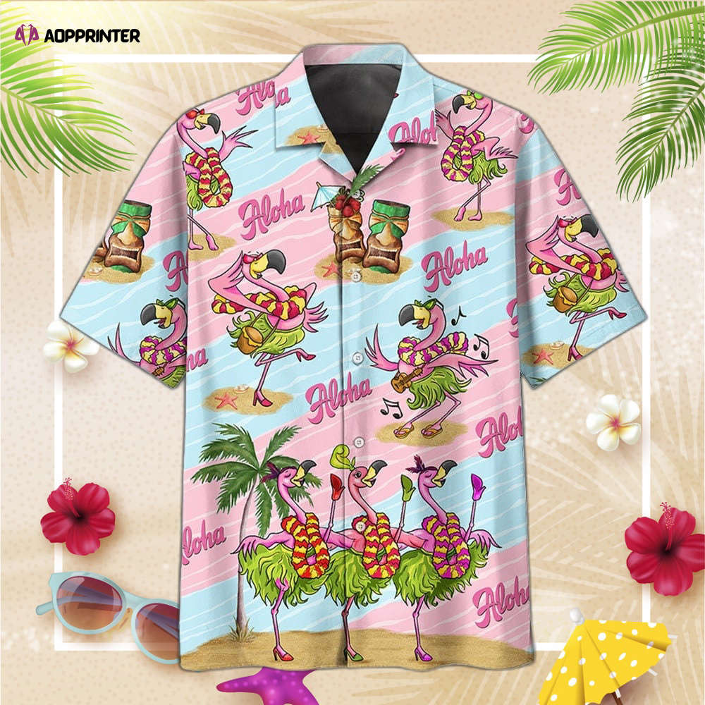 Aloha Flamingo Pink And Blue Hawaiian Shirt, Gift For Men And Women HW0601