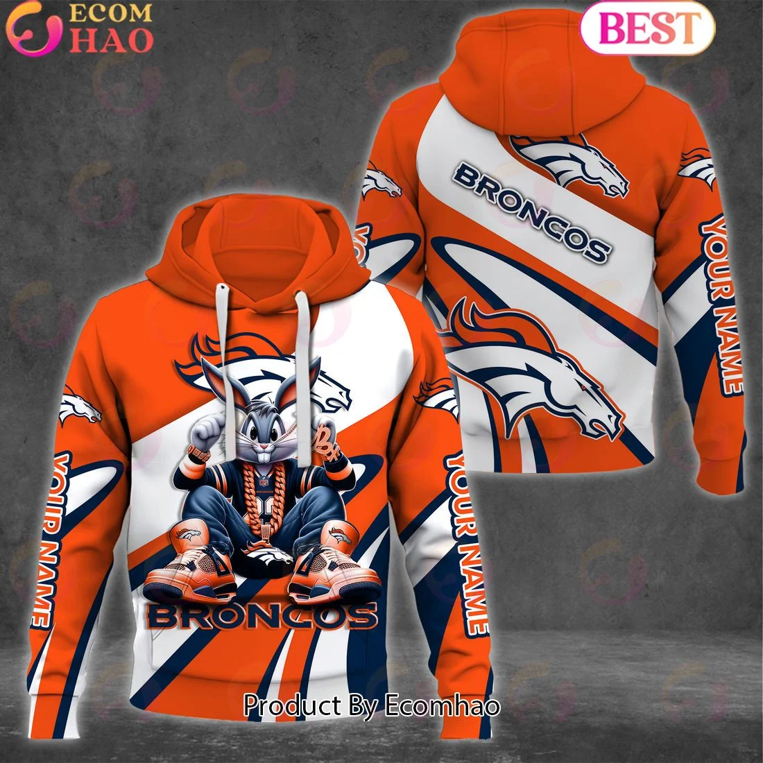 Custom Name Denver Broncos Bugs Bunny Sport Clothing 3D Hoodie, Zip Hoodie, Man - Women, Warm, Premium Quality HZ0501