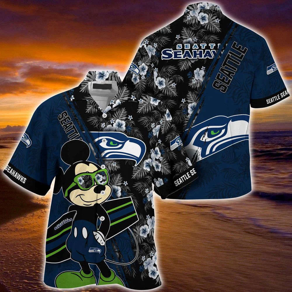 Seattle Seahawks NFL-Summer Hawaii Shirt Mickey And Floral Pattern For Sports Fans HW0601