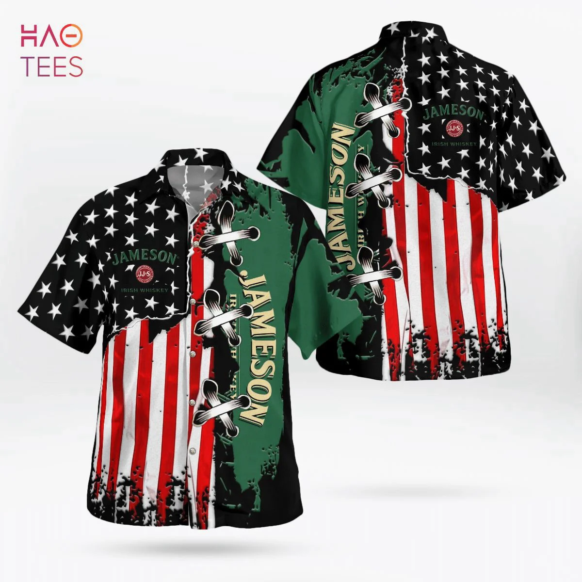 Green US Flag Stars Jagermeister All Over Print 3D Hawaiian Shirt Hot Summer Gift HW0601