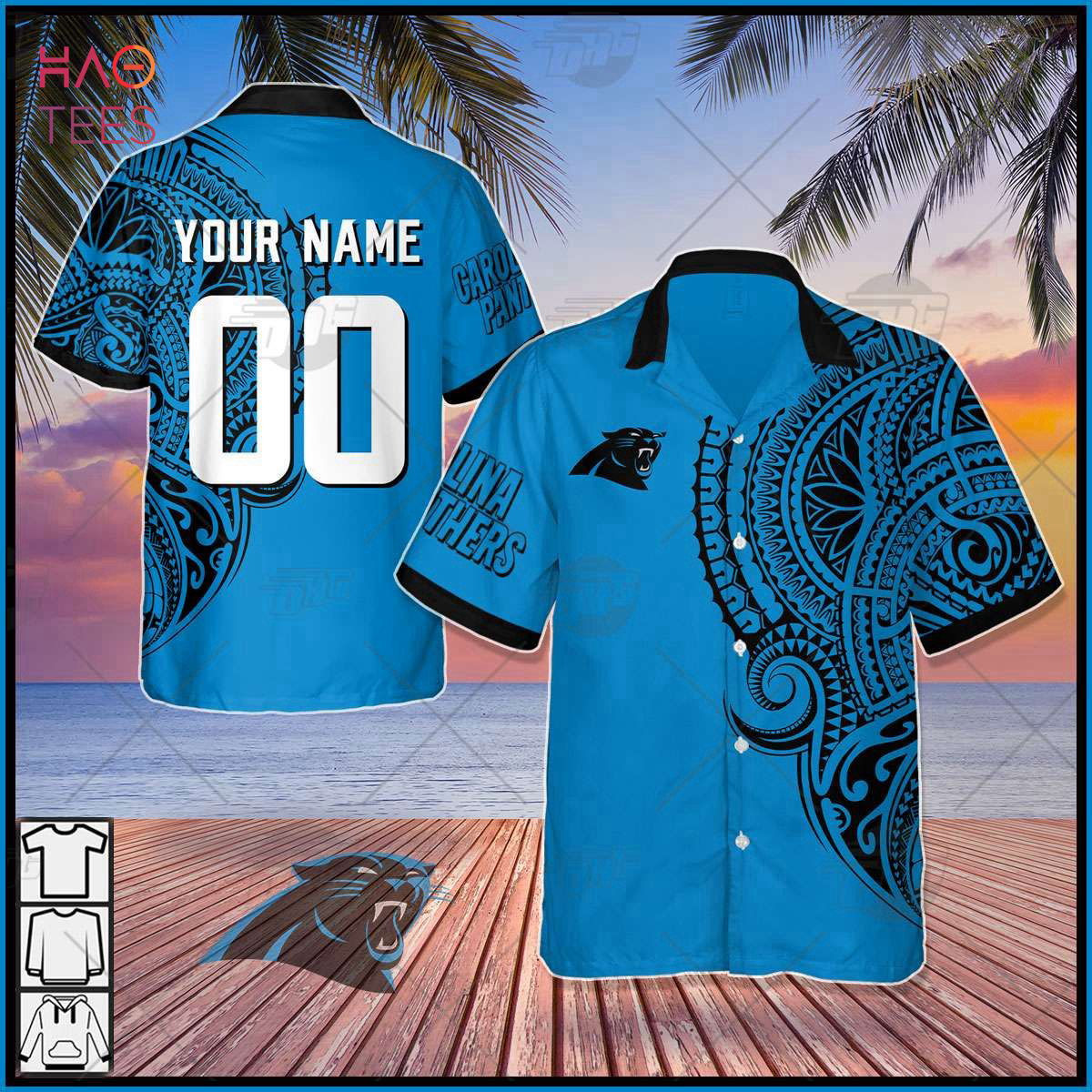 Personalize NFL Carolina Panthers Polynesian Tattoo Design Hawaiian Shirt HW0601