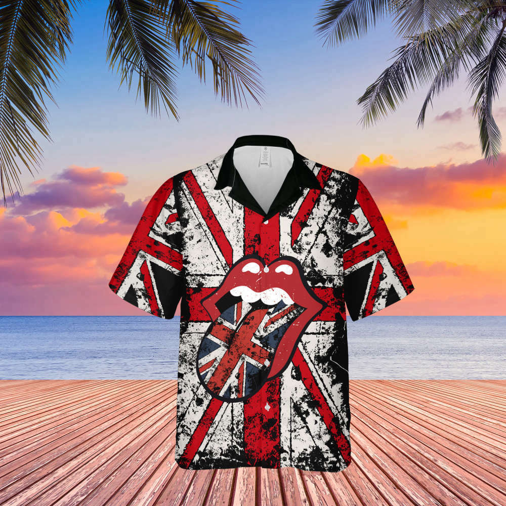 The Rolling Stones United Kingdoms Flag Pattern Hawaiian Shirt HW0601