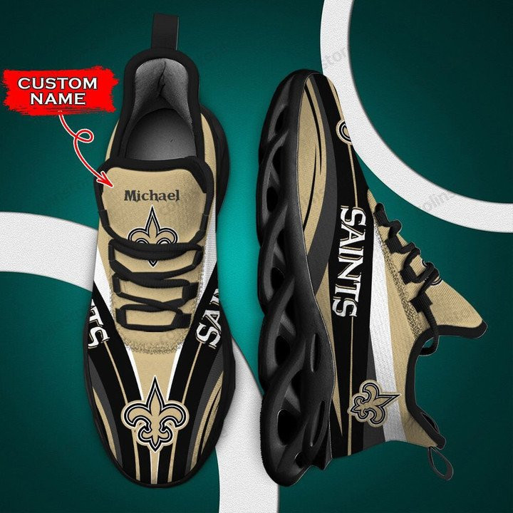 NFL New Orleans Saints Custom Name Golden Black Curve Max Soul Shoes for Women and Men MS0601