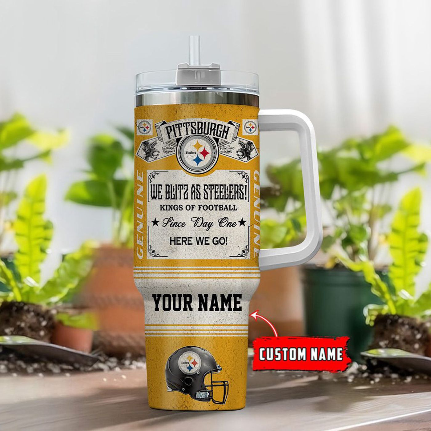 Pittsburgh Steelers Vintage King of Football Custom Name 40oz Stanley Tumbler - Perfect Gift for Fans 0501TB40