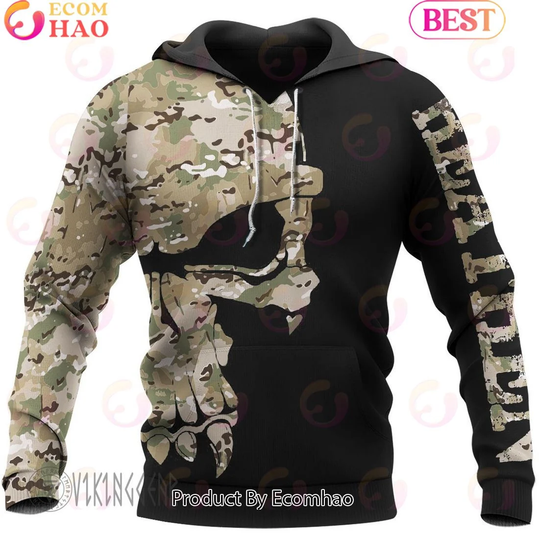 Camo Valknut Skull Heathen Viking Hoodie, Zip Hoodie, Man - Women, Warm, Premium Quality HZ0501