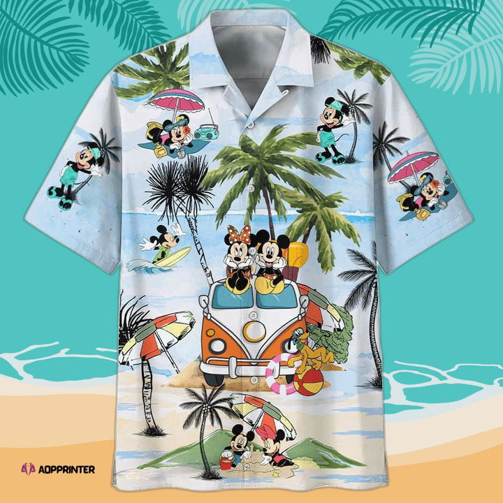 Tropical Coconuts Car Mickey Mouse Hot Summer 3D Hawaiian Shirt HW0601