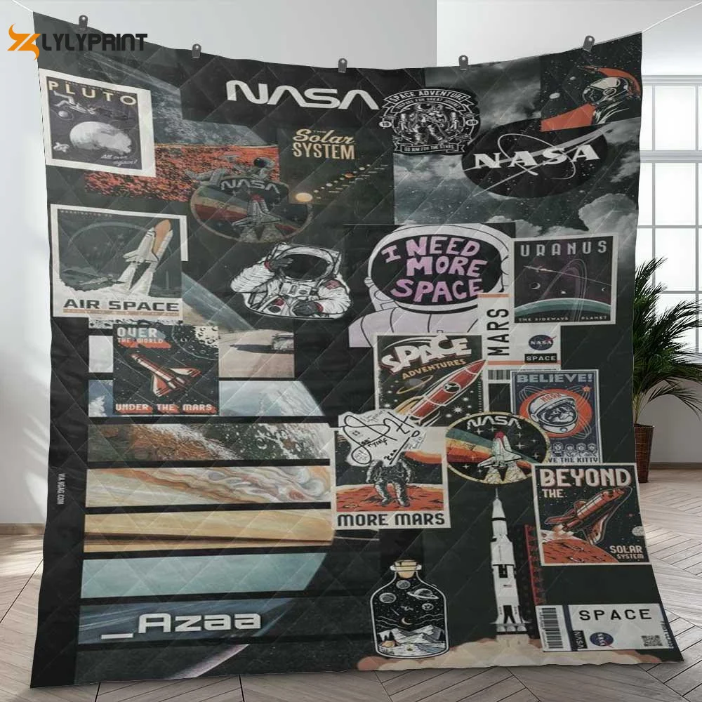 Nasa Houston Space Galaxy We Have A Present Ver5 Gifts Lover Quilt Blanket,nasa Apollo Astronaut Quilt Blanket , Soft Quilt, King Size, All Season Cozy Quilt QB0901