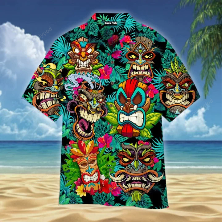 Beach Shirt Aloha Tiki Floral Hawaiian Shirt, Hawaiian Shirt Vintage Floral, For Men Women HW0601