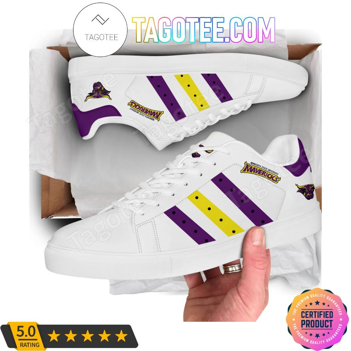 NCAA Minnesota State Mavericks Purple Yellow Stripes Stan Smith Shoes , Trendy Style Sneakers ST0801