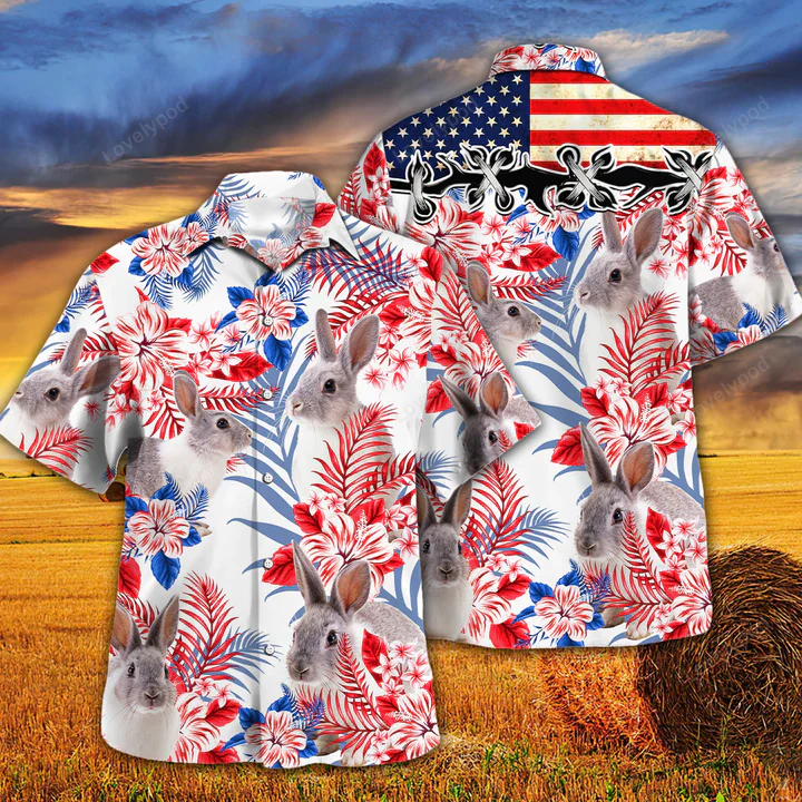 Rabbit Lovers American Flag Hawaiian Shirt, Rabbit Hawaiian Shirt, For Men Women HW0601