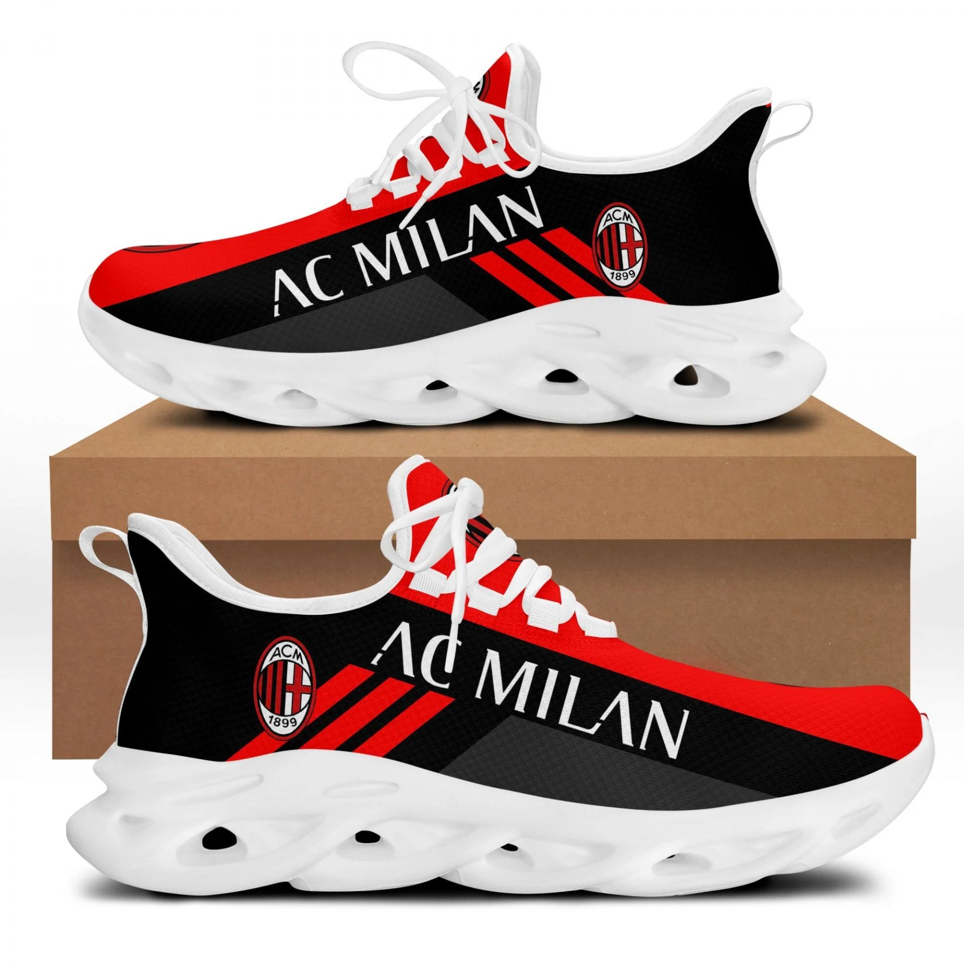 Custom AC Milan Black Red Line Max Soul Shoes Men Women MS0601