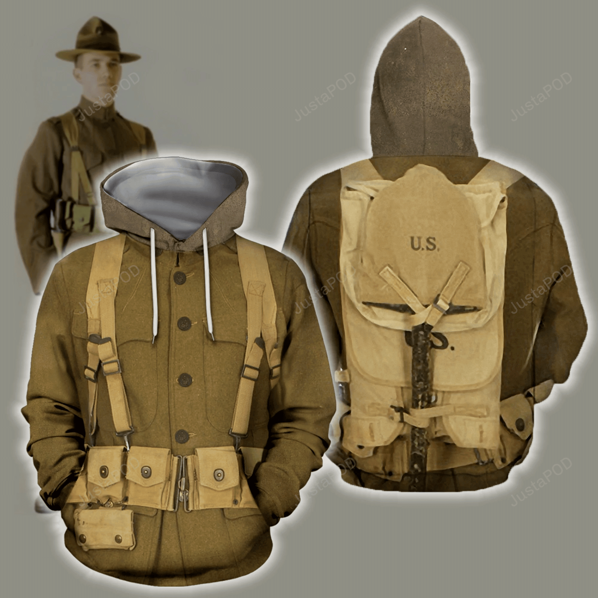 Printed U.S. WWI Soldier 3D All Over Printed Hoodie, Zip- Up Hoodie HZ0501