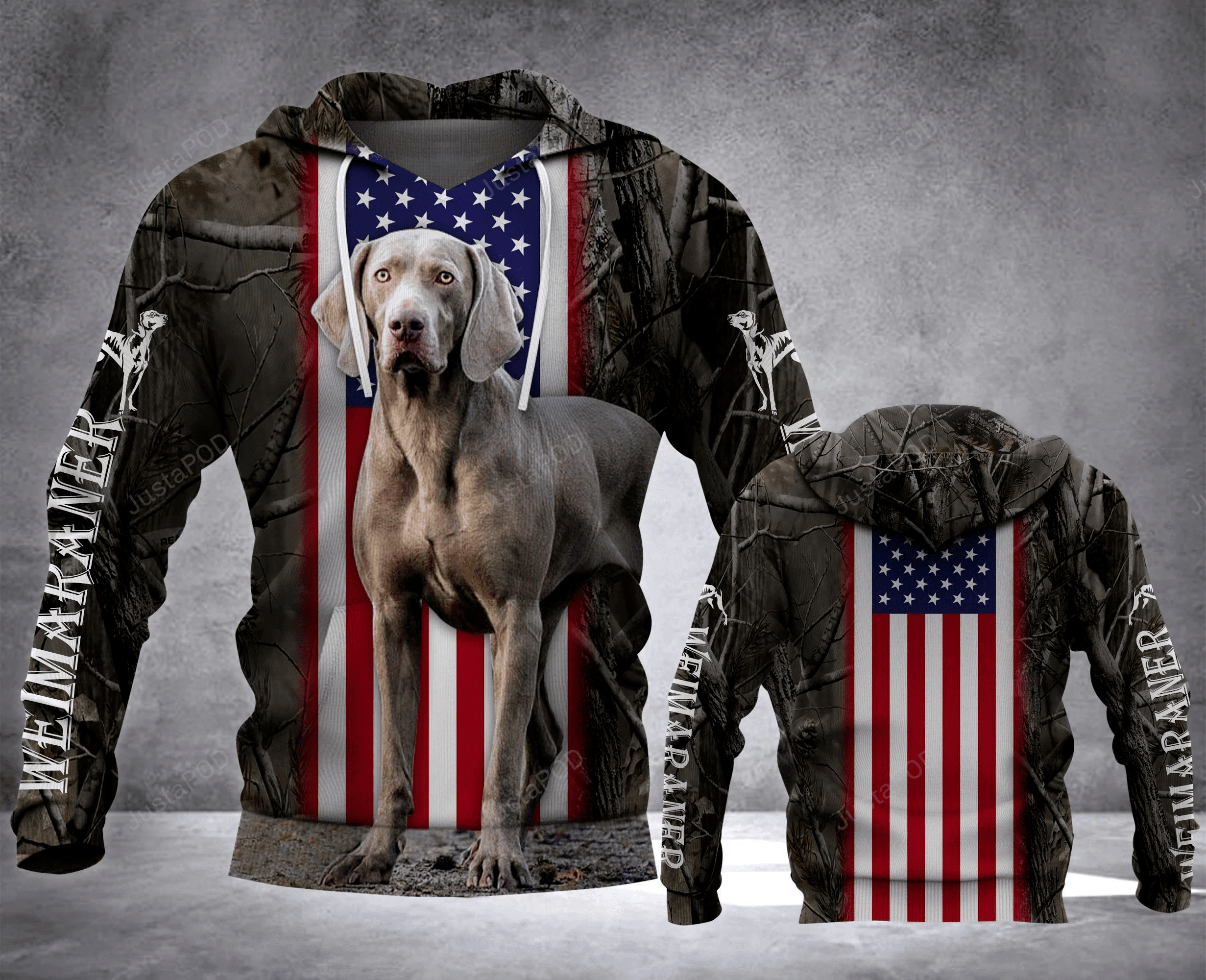 Weimaraner Camo Flag Dog 3D All Over Printed Hoodie, Zip- Up Hoodie HZ0501