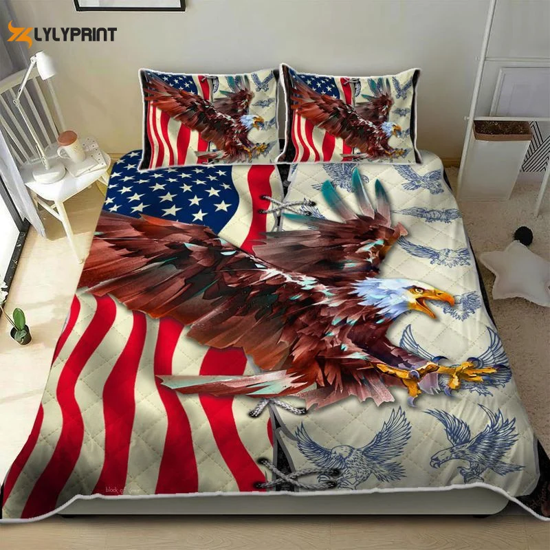 Eagle American Flag Quilt Bedding Set , Soft Quilt, King Size, All Season Cozy Quilt QB0901