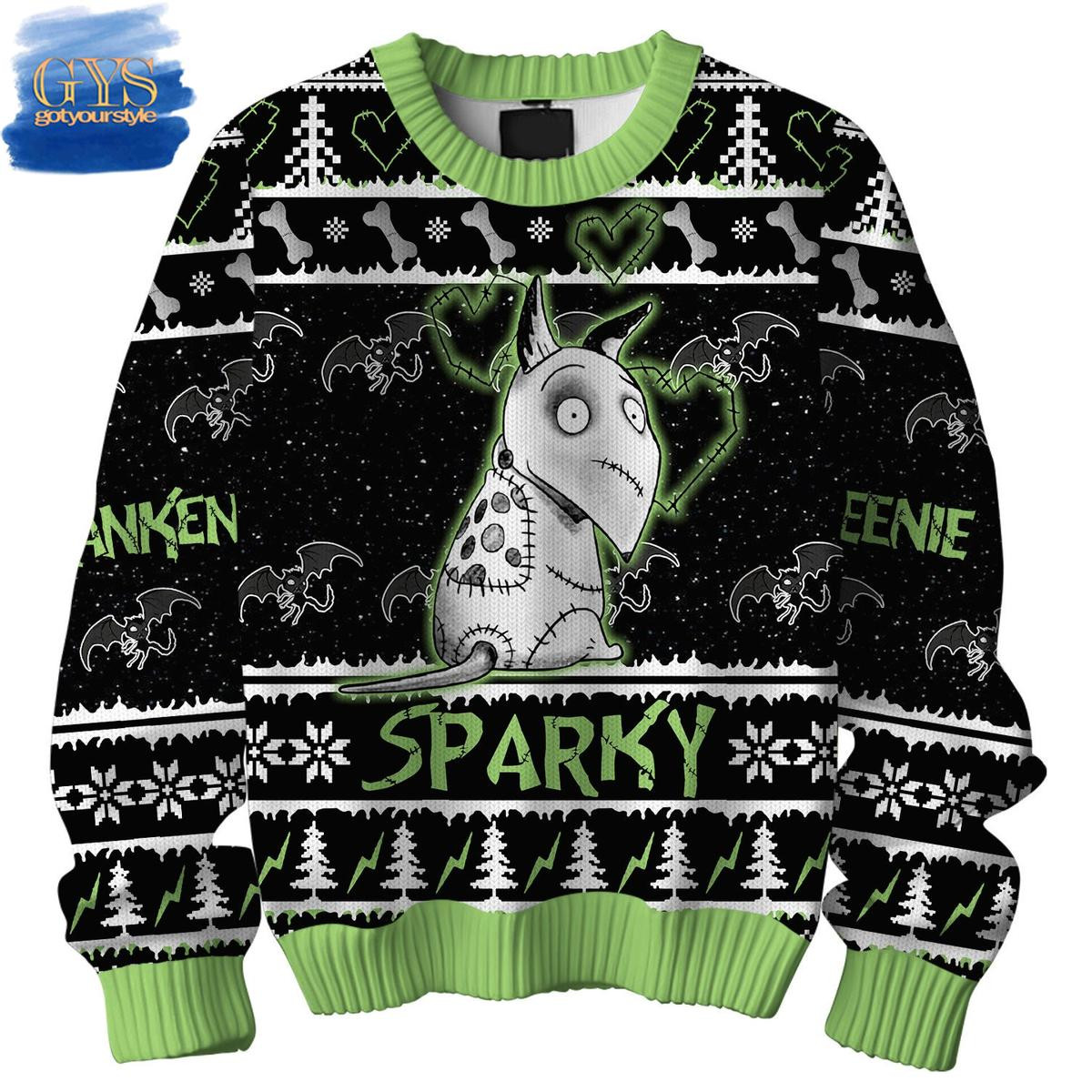 Frankenweenie Sparky Black Halloween Ugly Sweater , Cozy Soft Unisex Pullover SW0601