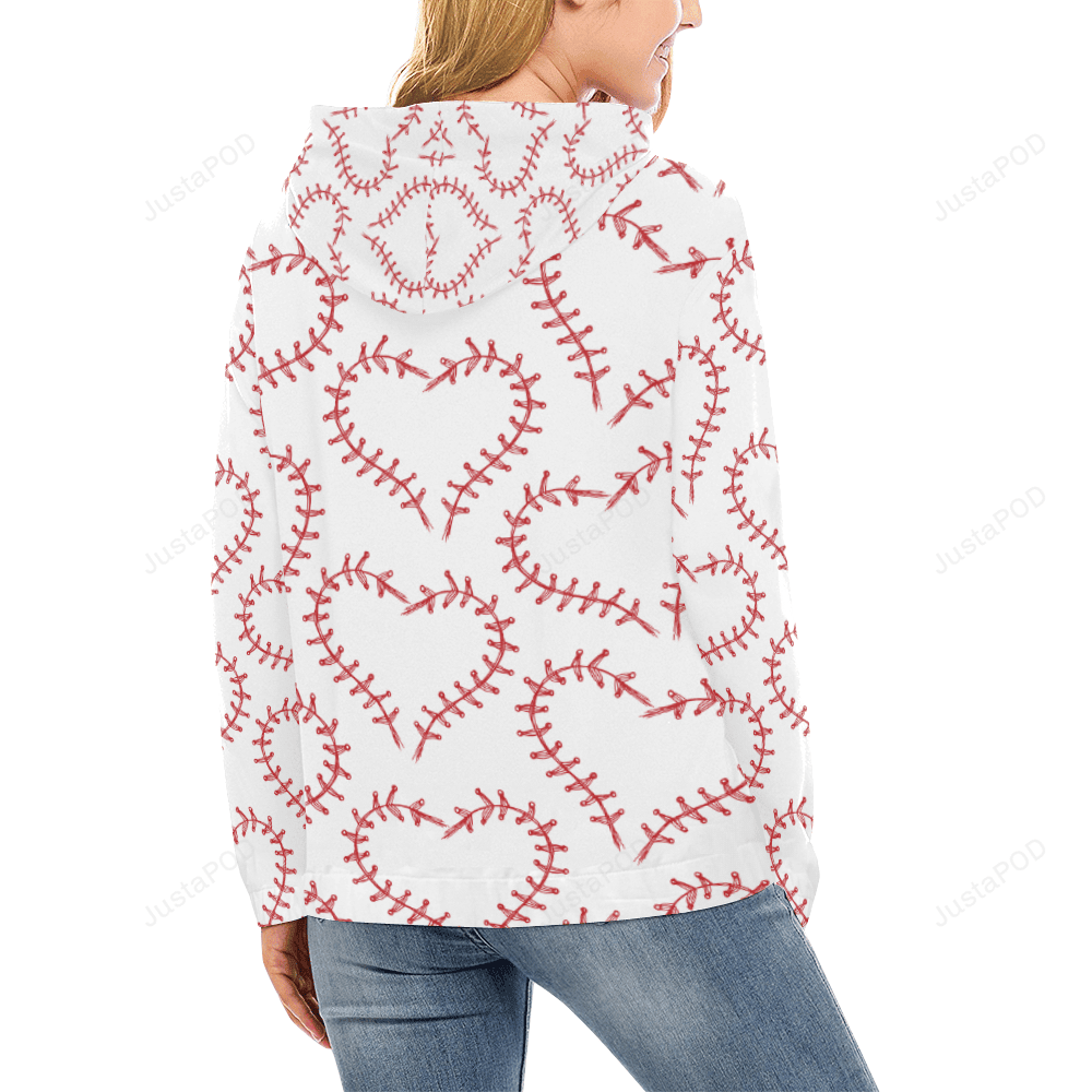 Heart Shape Baseball Seamless Pattern 3D All Print Hoodie, Zip- Up Hoodie HZ0501