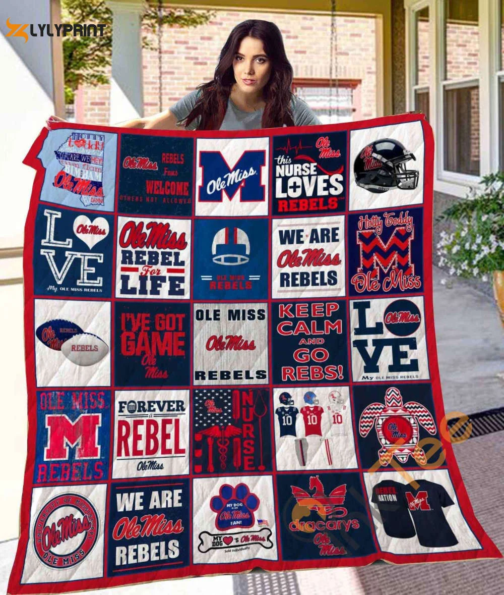 Ole Miss Rebels 1 Quilt Blanket For Fans Home Decor Gift , Soft Quilt, King Size, All Season Cozy Quilt QB0901