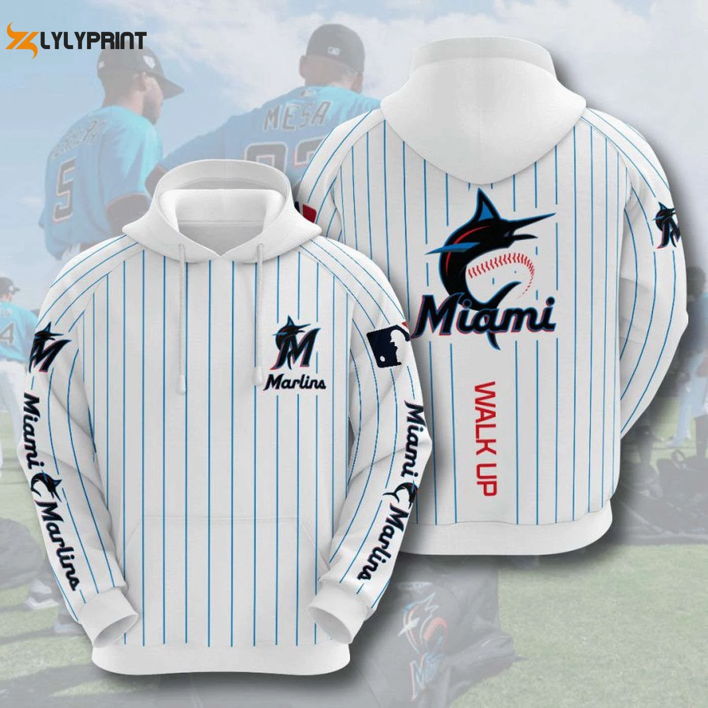 Miami Marlins White Pullover Hoodie – Stylish AOP Shirt for Walk Up Fans HZ0501