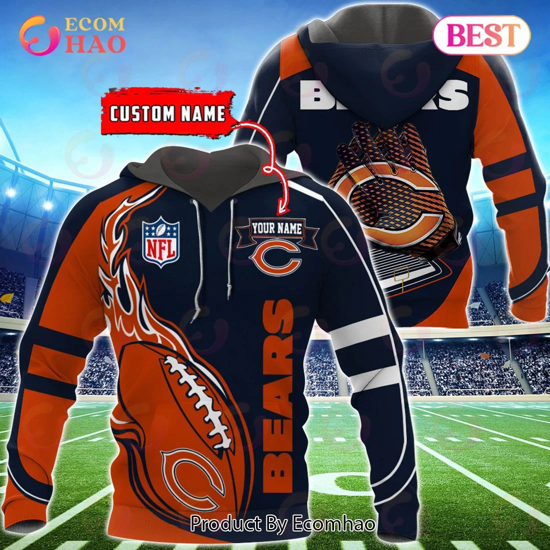 Chicago Bears Custom Name Hoodie, Baseball Jacket, T-Shirt, Zipper, Sweatshirt, Zip Hoodie, Man – Women, Warm, Premium Quality HZ0501
